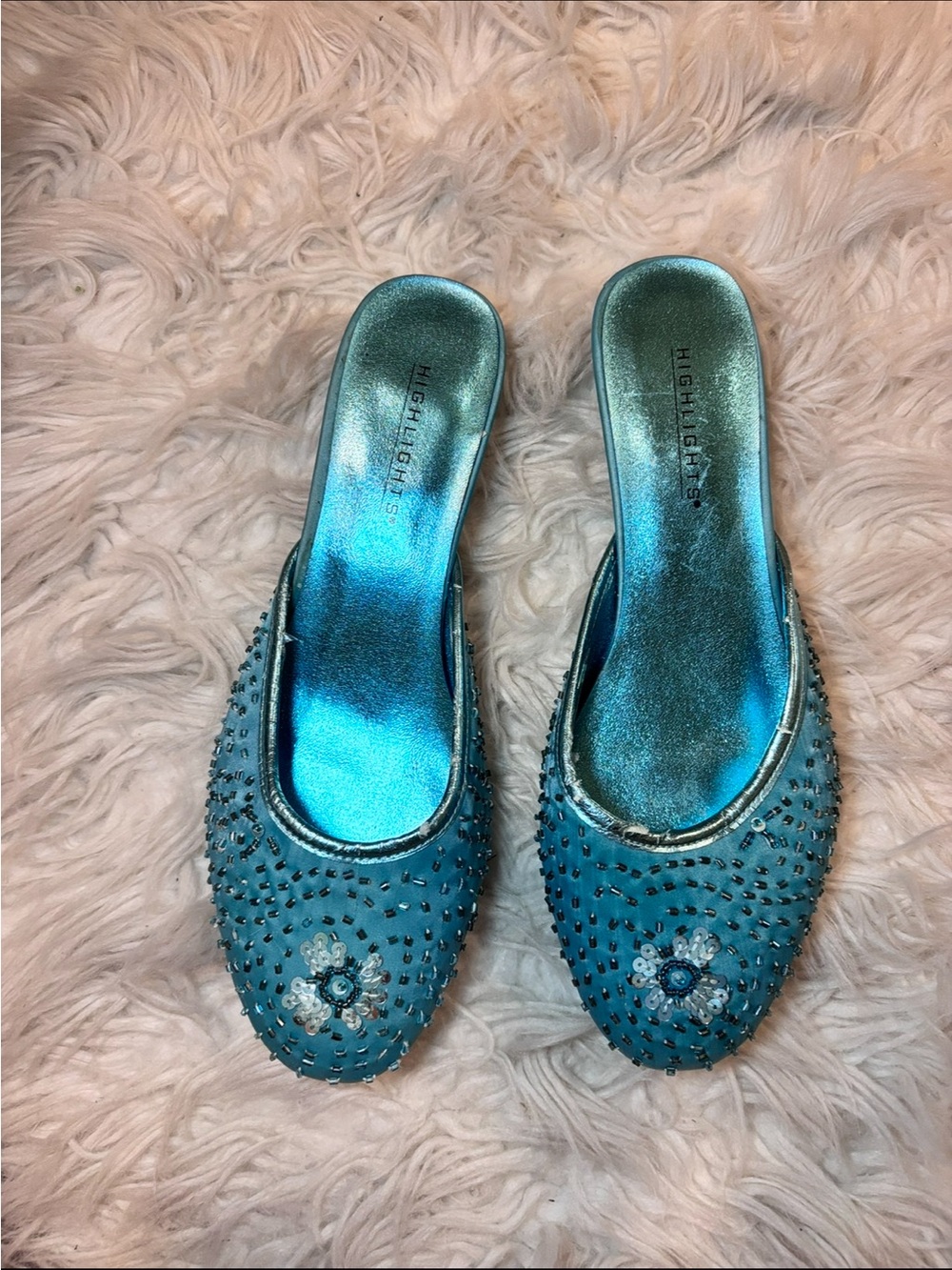 Teal Beaded Slip-On Mules for Women